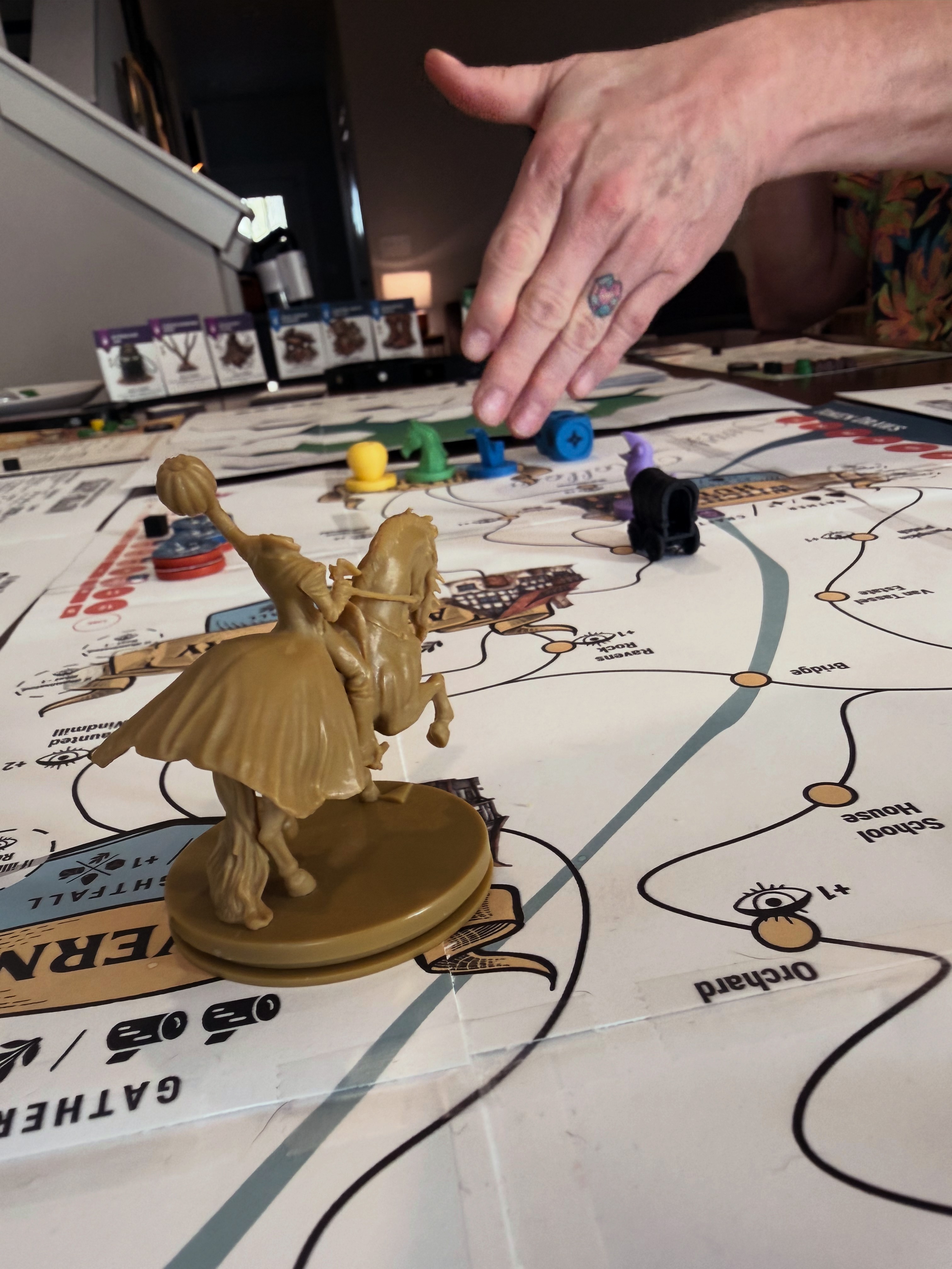 Closeup of the board and horseman mini.
